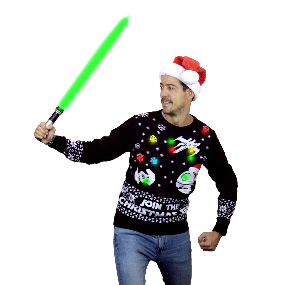 mężczyźni lightsaber Sweter Świąteczny z Lampkami LED Join the Christmas Side