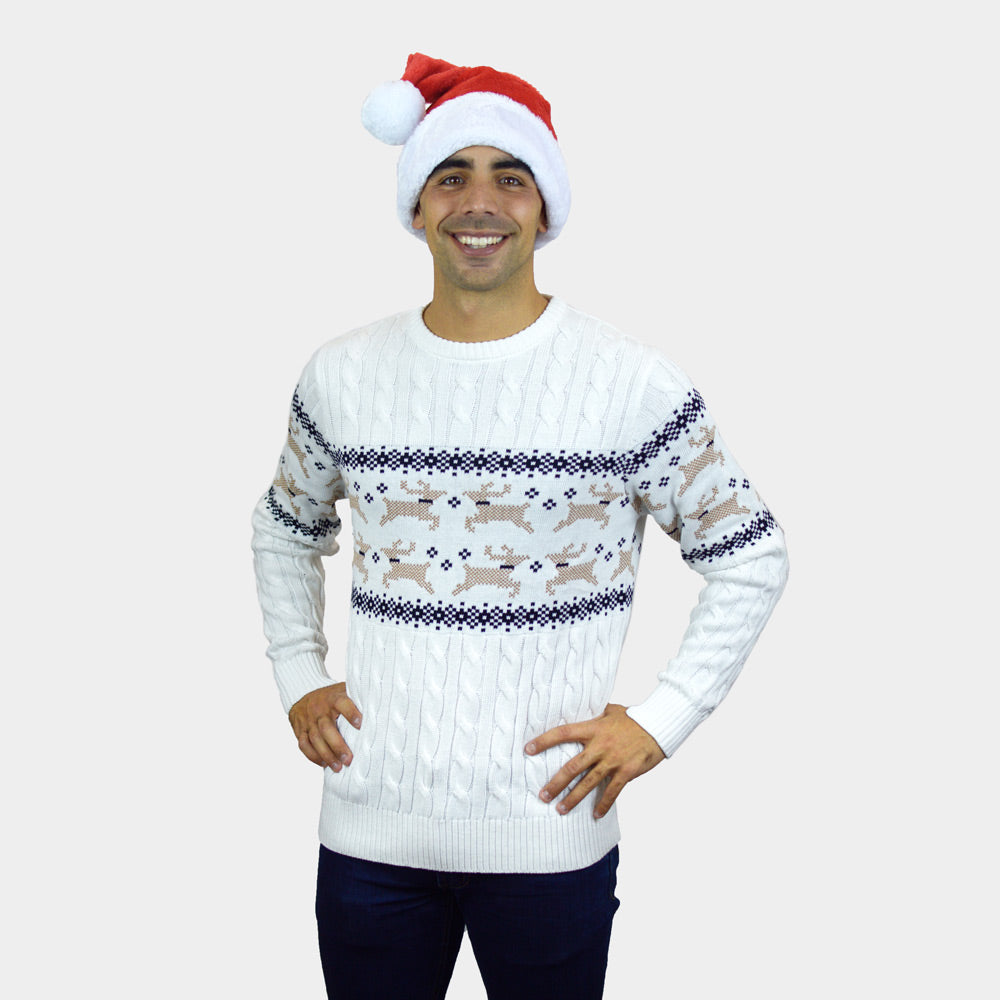 Biały Rodzinny Sweter Świąteczny Elegancki Alaska mężczyźni