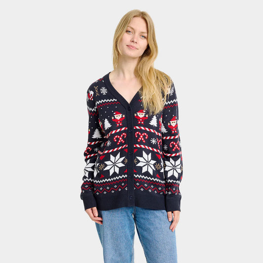 Niebieski Sweter Świąteczny Damskie Kardigan z Gwiazdami Polarnymi