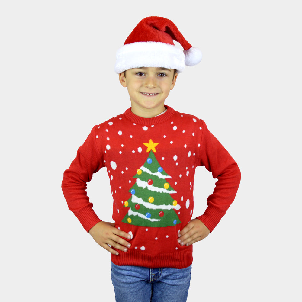 Czerwony Sweter Świąteczny z Choinką dla Dzieci