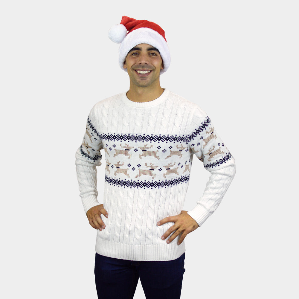 Biały Sweter Świąteczny MęskieDzieci Elegancki Alaska
