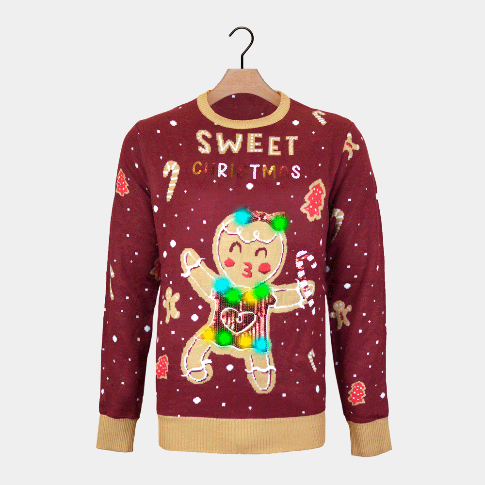 Czerwony Sweter Świąteczny dla Dzieci z Lampkami LED Ginger Cookie