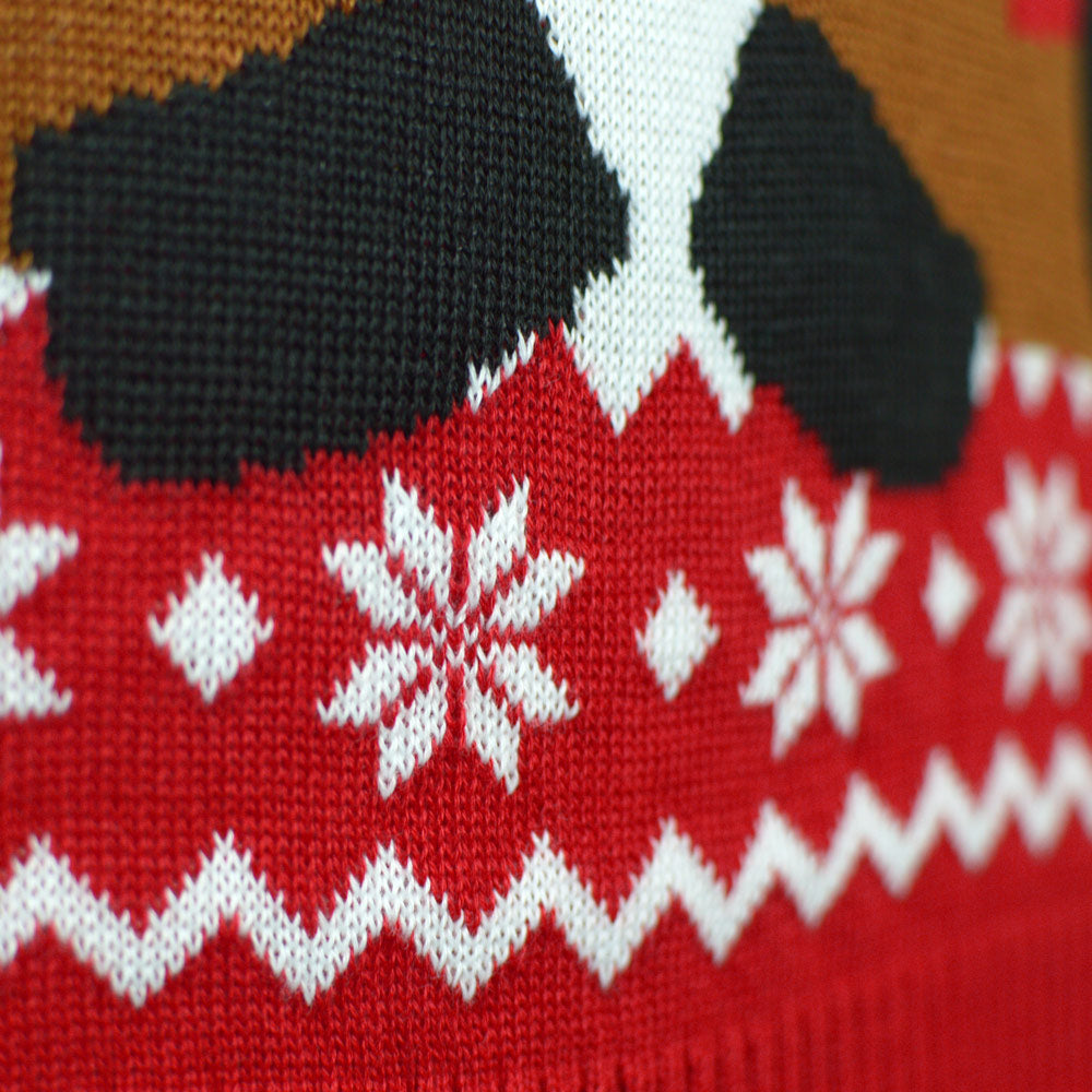 Czerwony Sweter Świąteczny dla Dzieci z Reniferem Rudolph z Szalikiem szczegół