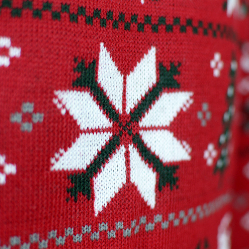 Meskie Czerwony Sweter Świąteczny z Reniferami, Choinkami i Gwiazda Polarna
