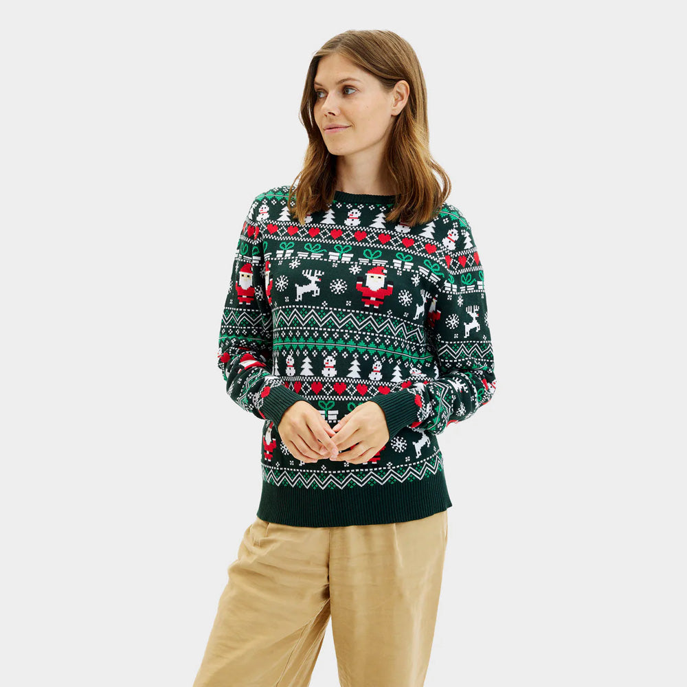 Damskie Zielony Sweter Świąteczny Bawełna Organiczna Jolly Christmas