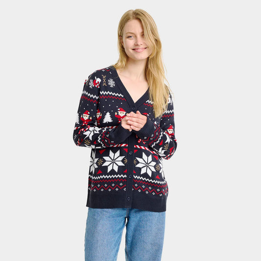 Kardigan Niebieski Sweter Świąteczny Damskie z Gwiazdami Polarnymi