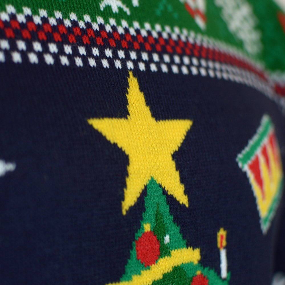 LED Niebieski Sweter Świąteczny Męskie z Lampkami z Choinką
