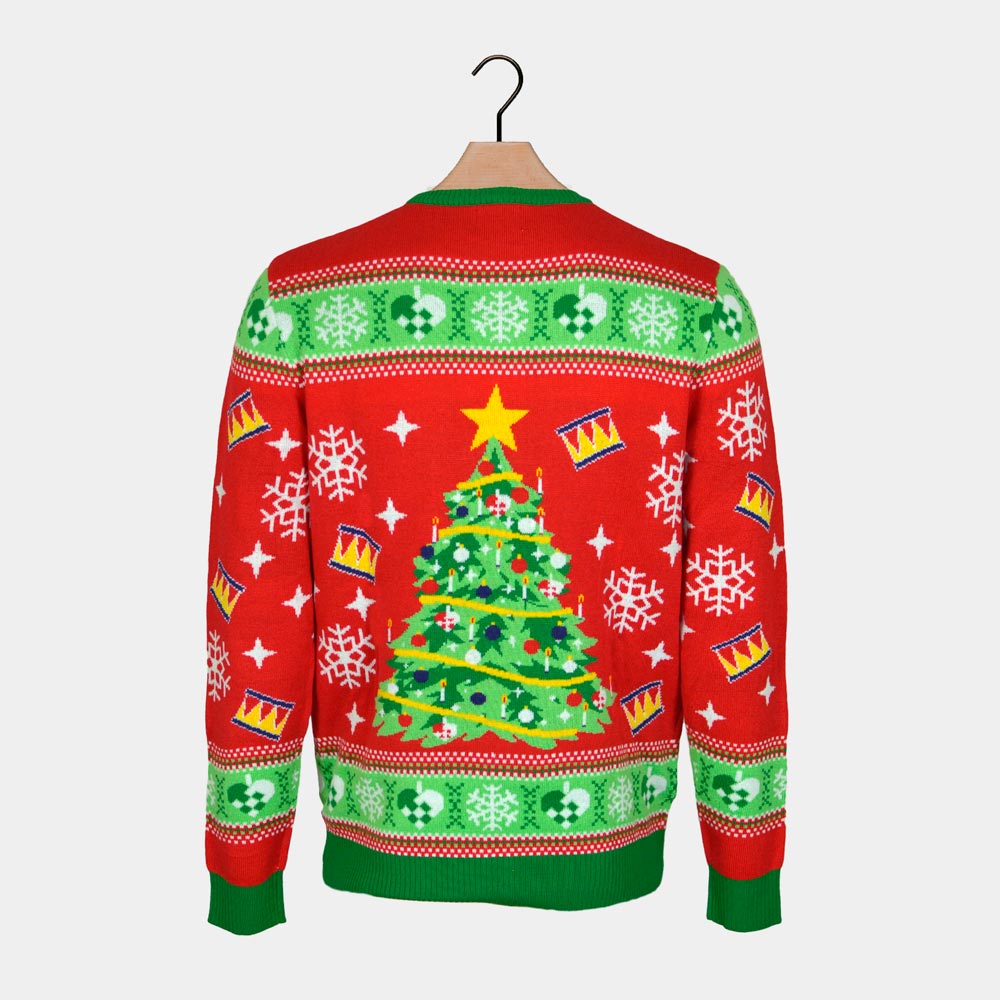 Sweter Świąteczny Męskie z Lampkami Czerwony LED Choinką