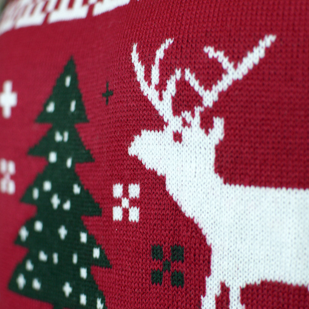 Meskie Czerwony Sweter Świąteczny z Choinkami i Reniferami