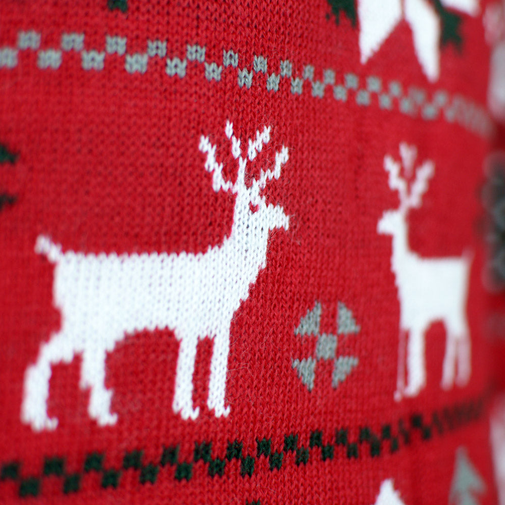 Czerwony Sweter Świąteczny Męskie z Reniferami, Choinkami i Gwiazda Polarna