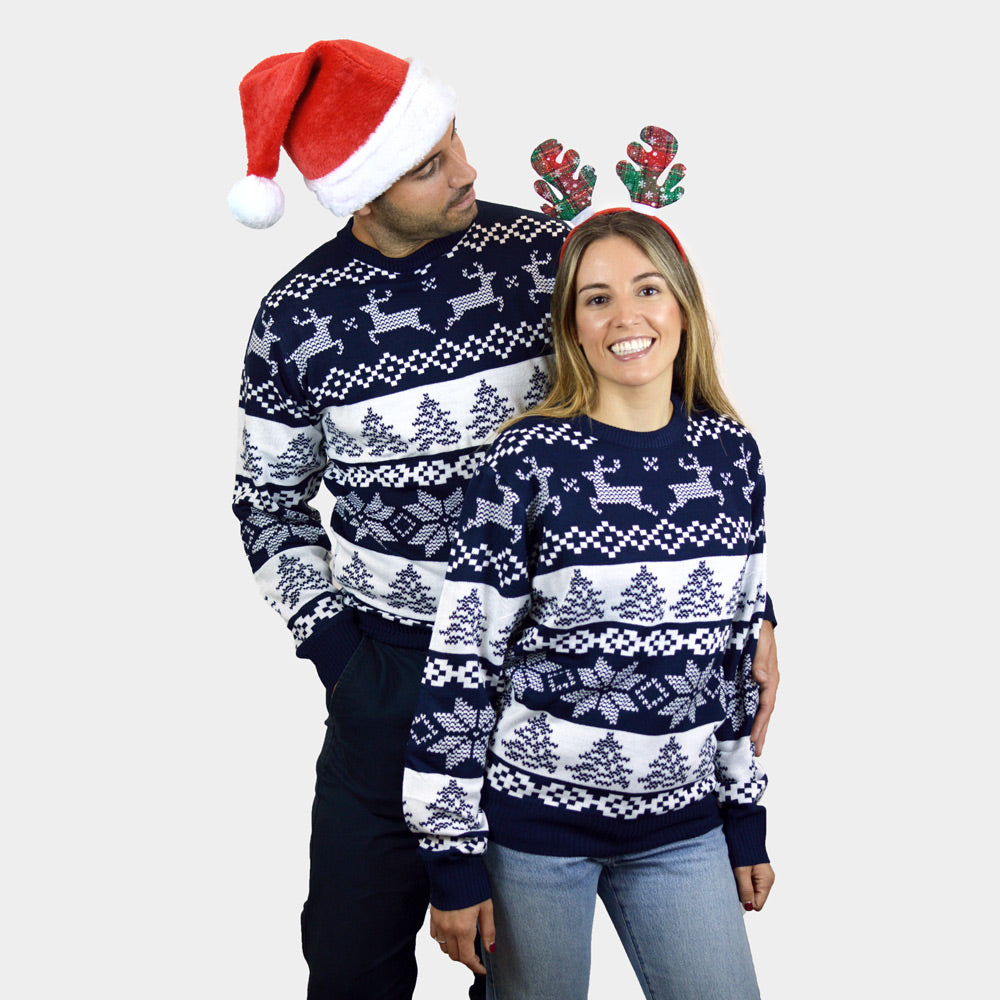 Niebieski Rodzinny Sweter Świąteczny Biegun północny pary