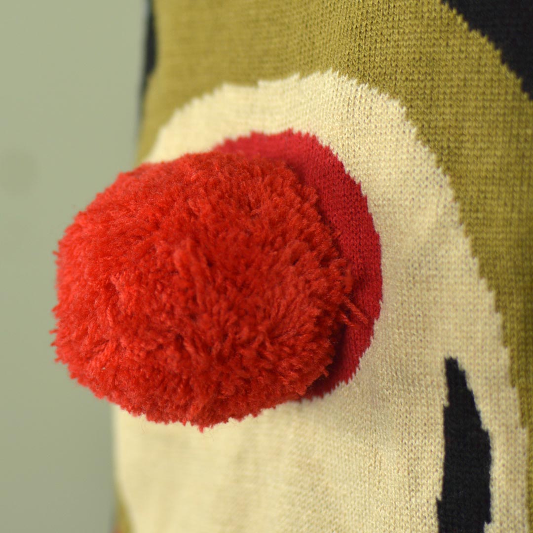 3D Niebieski Sweter Świąteczny dla Par z Rudolf Czerwononosy Renifer