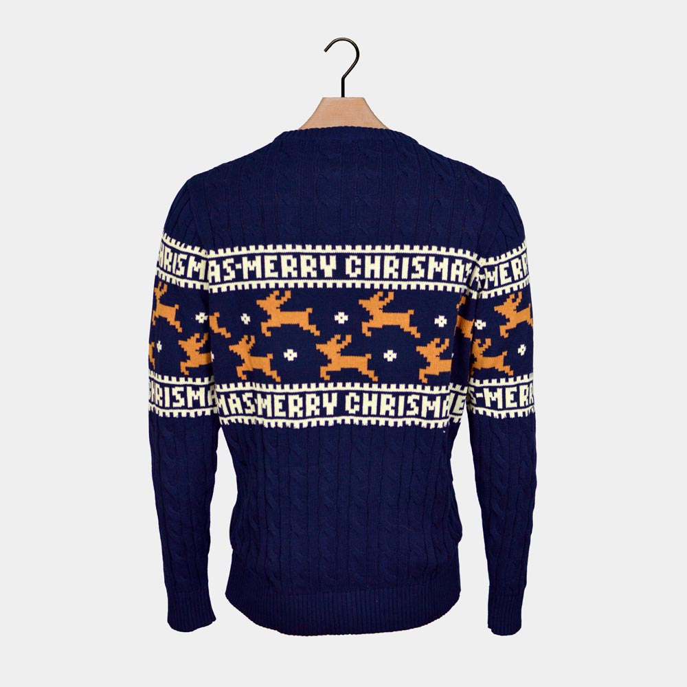 Reniferami Niebieski Sweter Świąteczny Męskie Bawełny Organicznej Elegancki