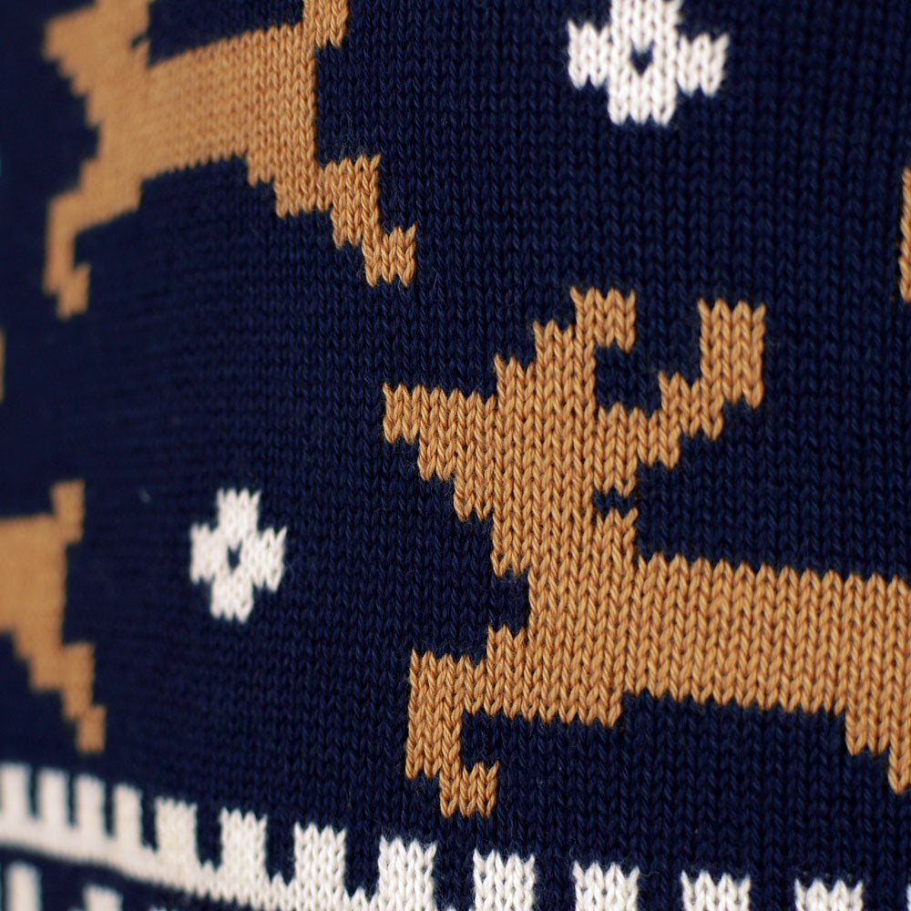 Meskie Niebieski Sweter Świąteczny Bawełny Organicznej Elegancki z Reniferami