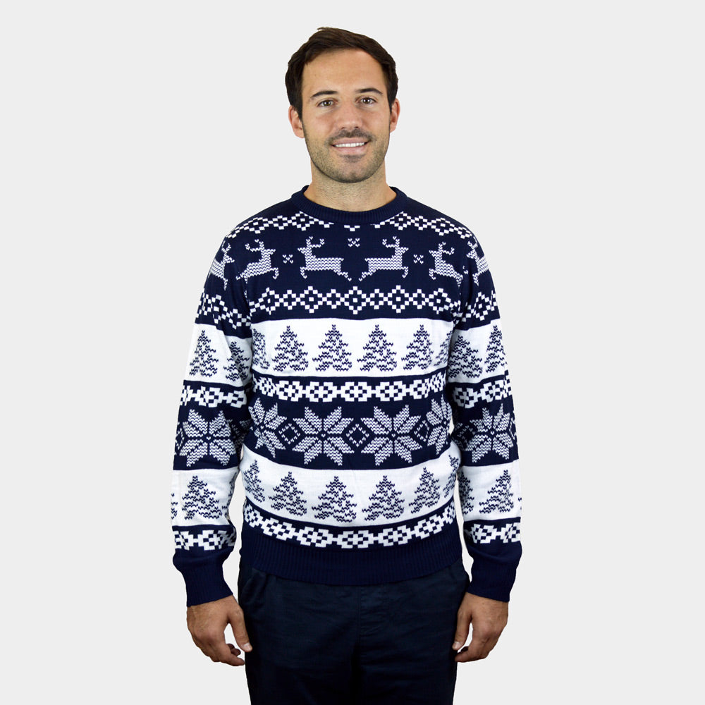 Niebieski Sweter Świąteczny Biegun północny mężczyźni