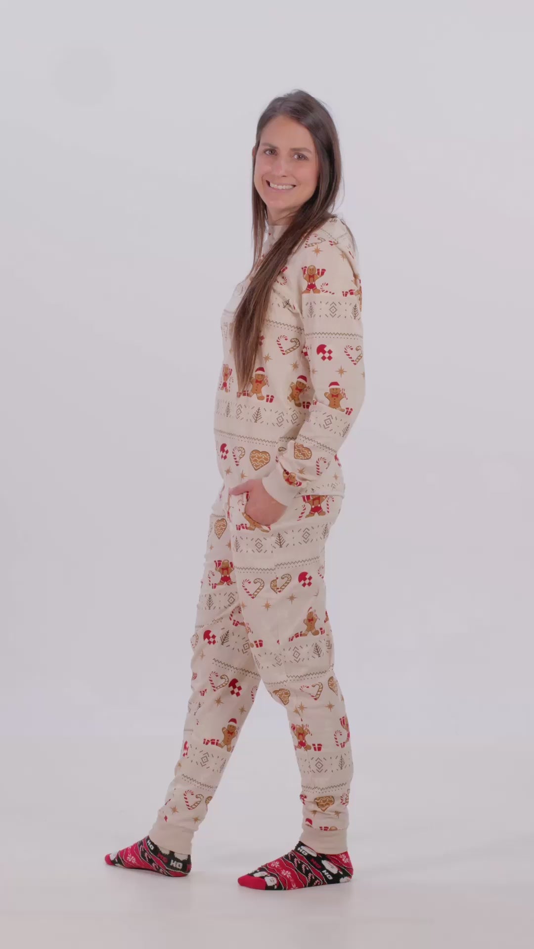 Beżowe Piżama Świąteczna Unisex z Gingercookies
