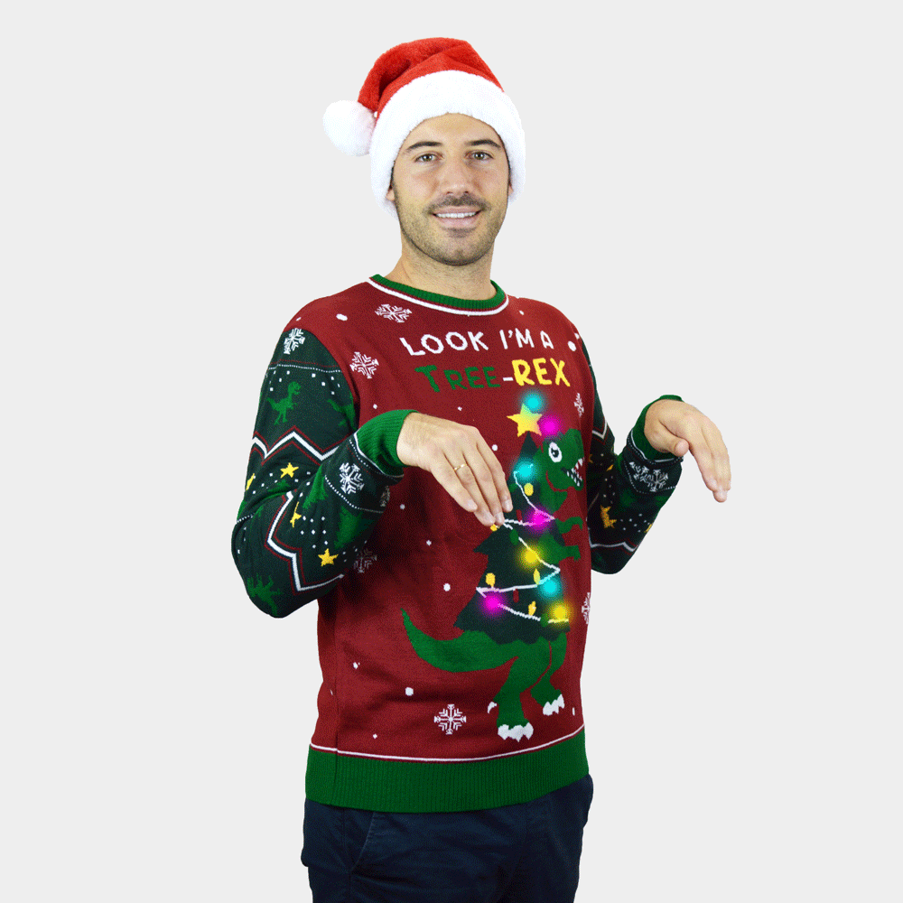 Rodzinny Sweter Świąteczny z Lampkami LED Christmas Tree-Rex mężczyzna
