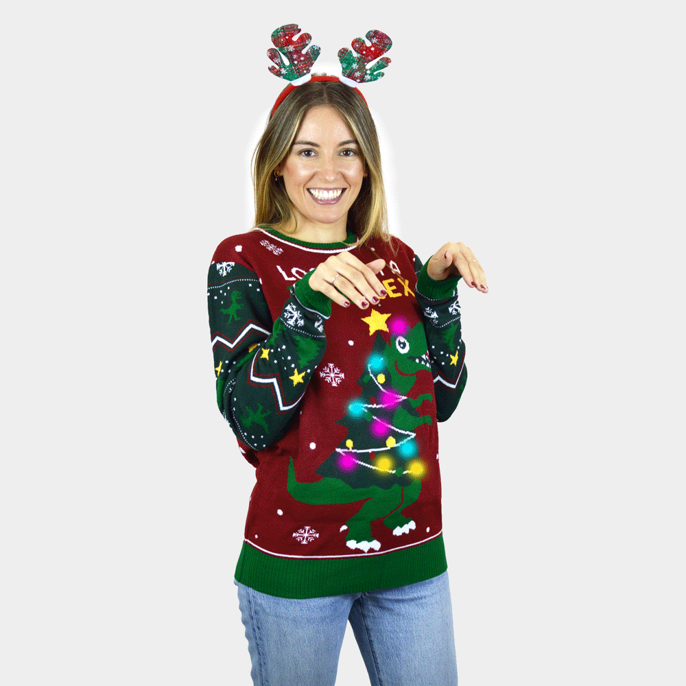 Rodzinny Sweter Świąteczny z Lampkami LED Christmas Tree-Rex kobiet