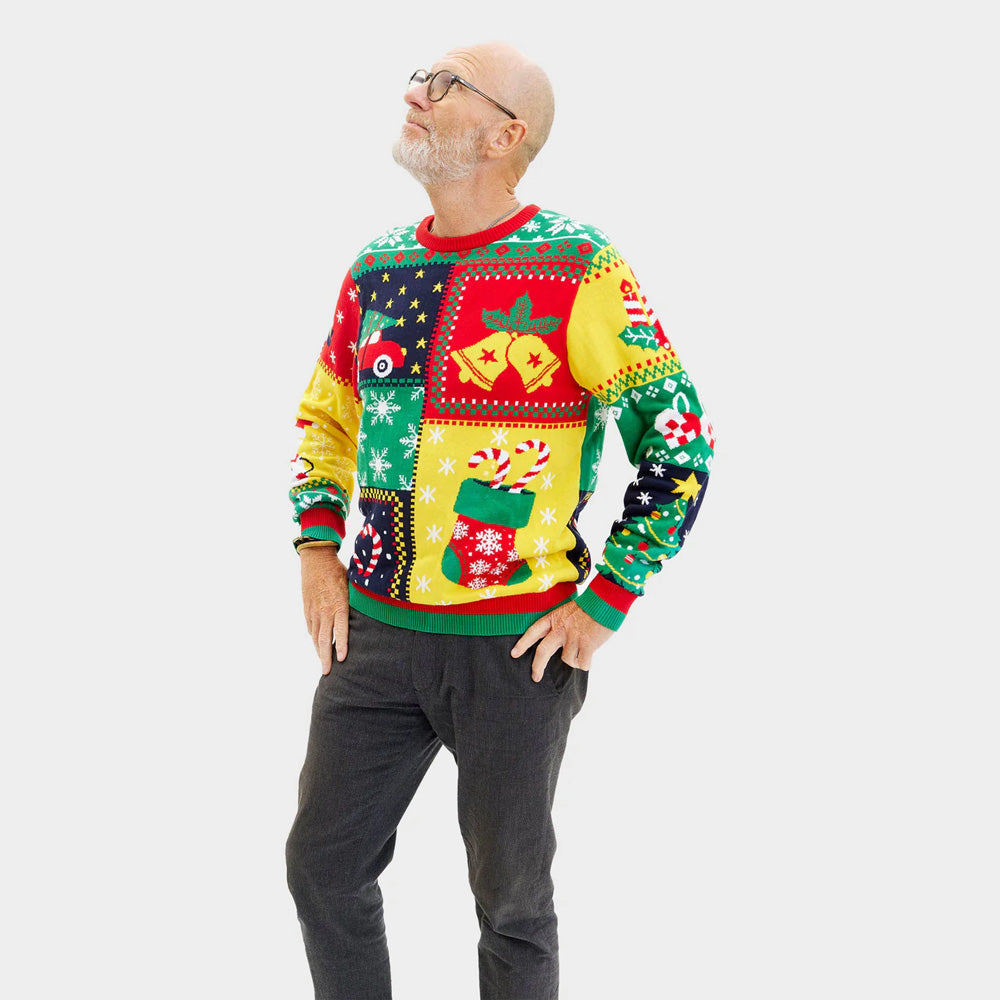Sweter Świąteczny Bawełna Organiczna Patchwork Męskie