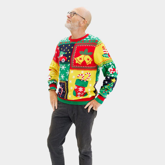 Sweter Świąteczny Bawełna Organiczna Patchwork Męskie