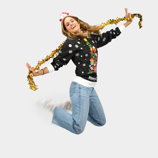 Sweter Świąteczny Damskie z Choinka Czarny