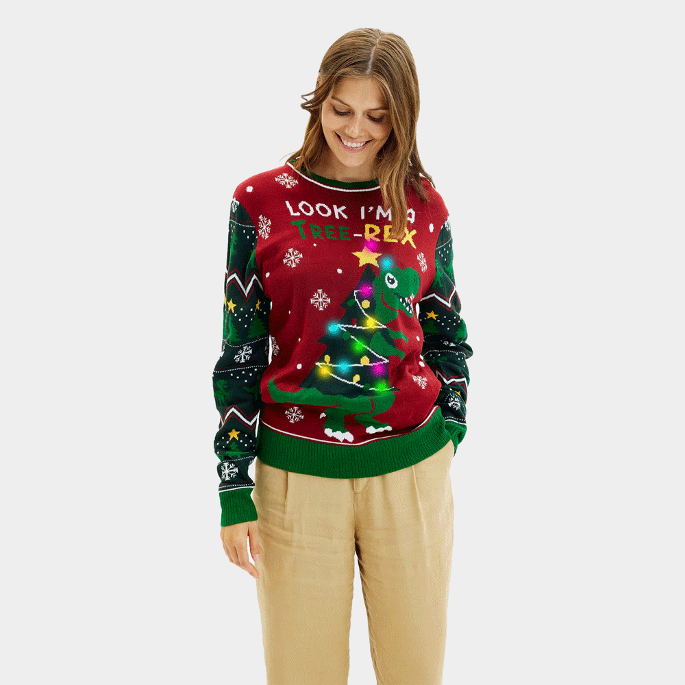 Sweter Świąteczny Damskie z Lampkami LED Christmas Tree-Rex