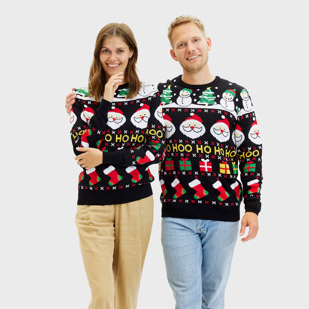Sweter Świąteczny dla Par Bawełny Organicznej ŚW Mikołaj Bałwankiem Prezenty