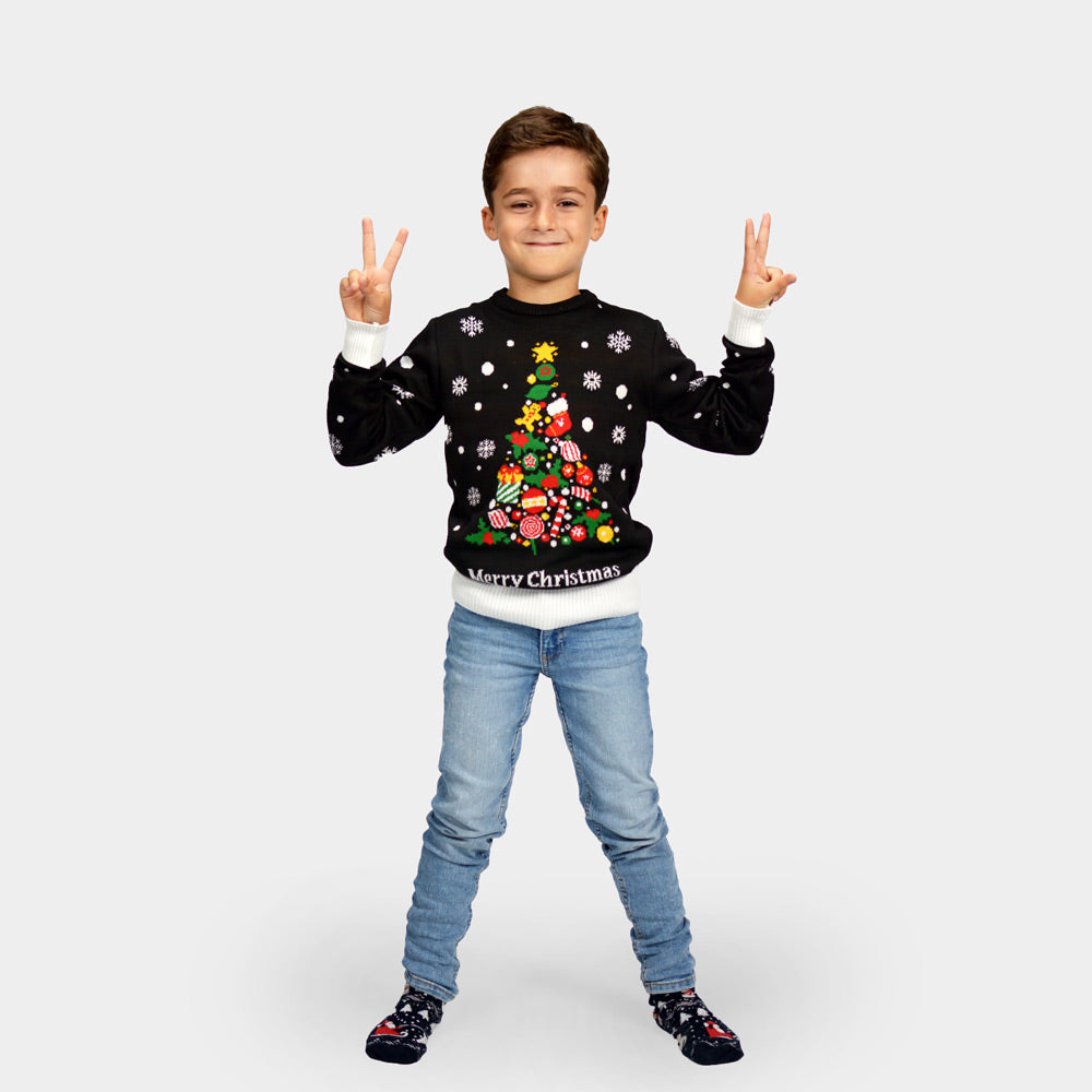 Sweter Świąteczny dla Dzieci z Choinka Czarny