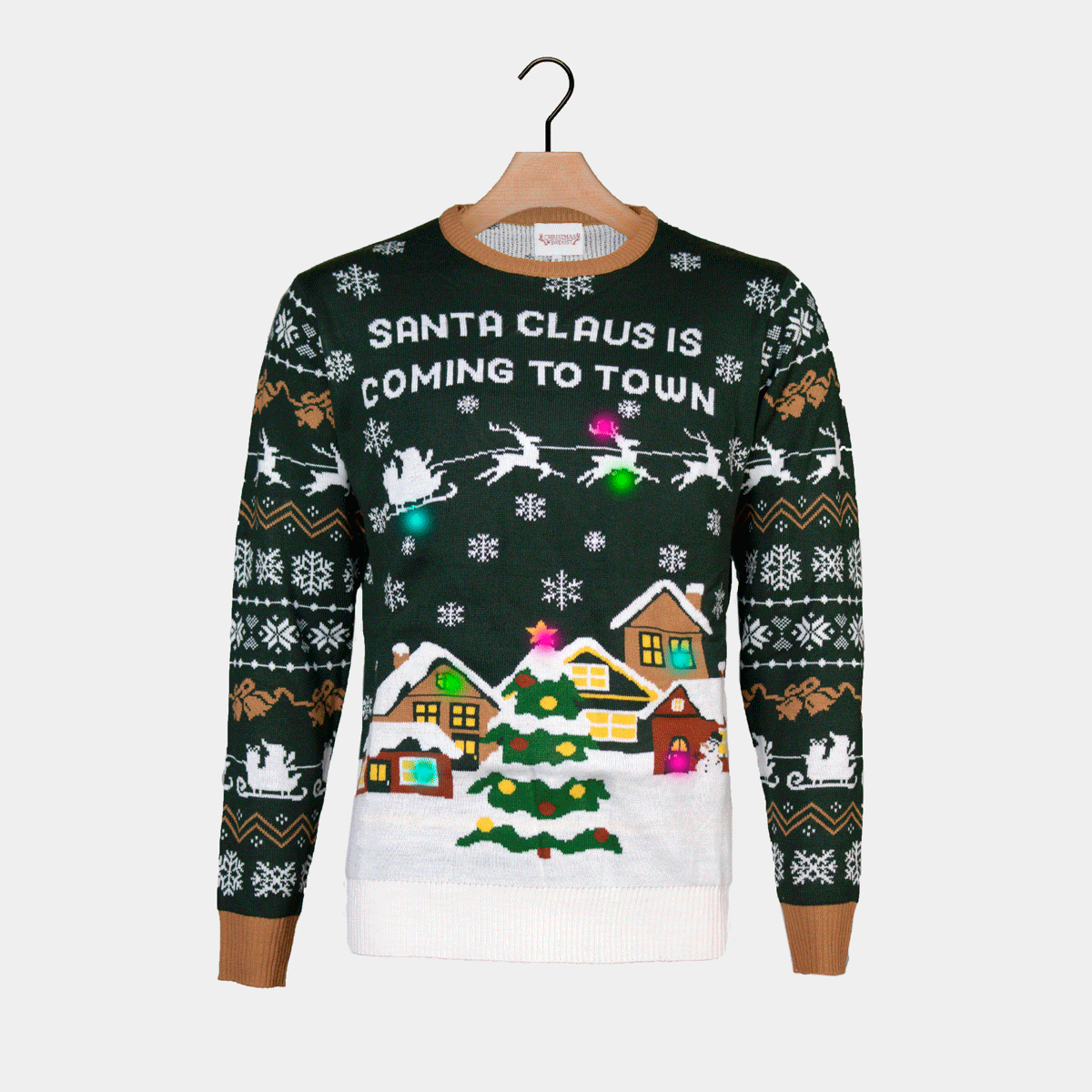 Sweter Świąteczny Z Lampkami LED Santa is Coming Damskie to Town