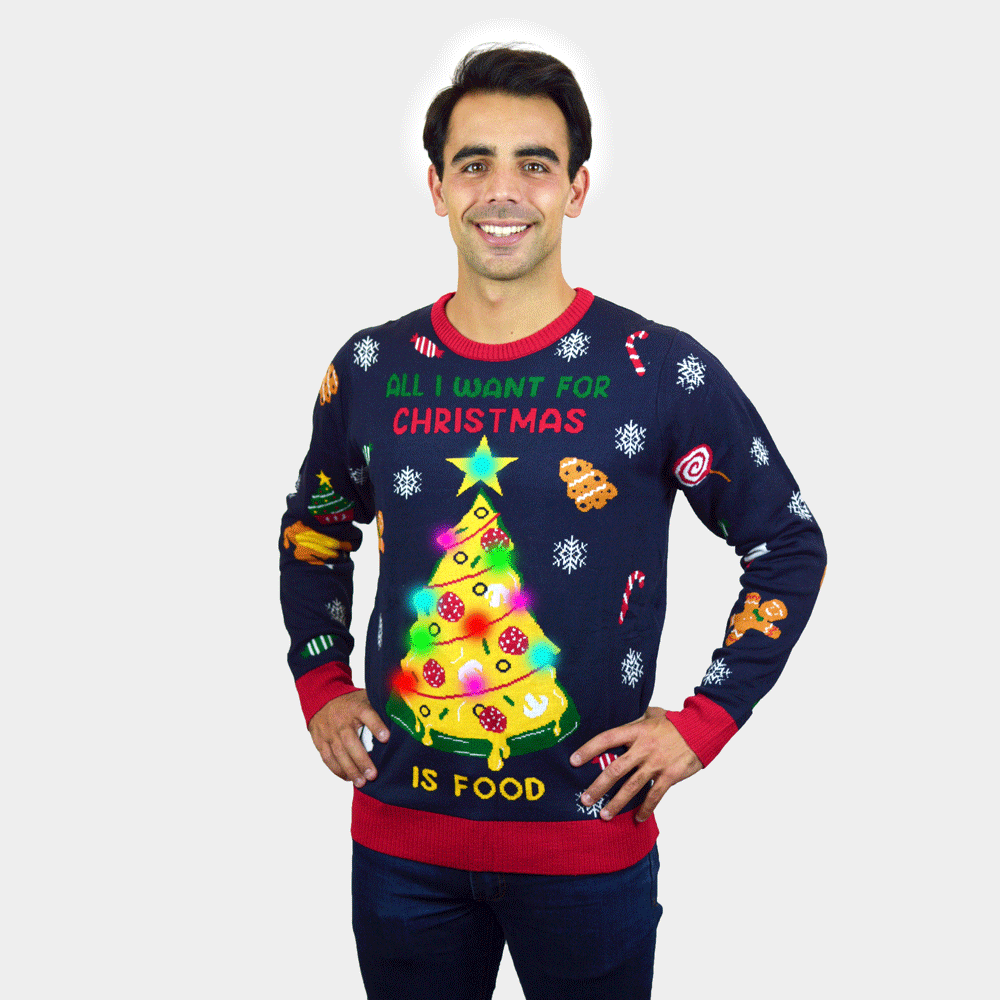 Sweter Świąteczny Damskie z Lampkami LED Męskie Christmas Food