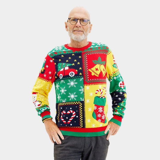 Sweter Świąteczny Męskie Bawełna Organiczna Patchwork