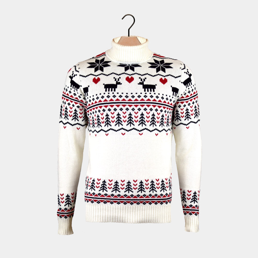 Sweter Świąteczny Męskie z Bawełny Organicznej golfem Beżowa