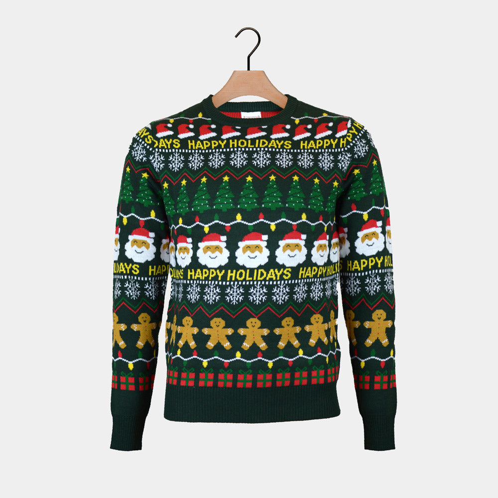 Sweter Świąteczny Męskie Zielony Happy Holidays