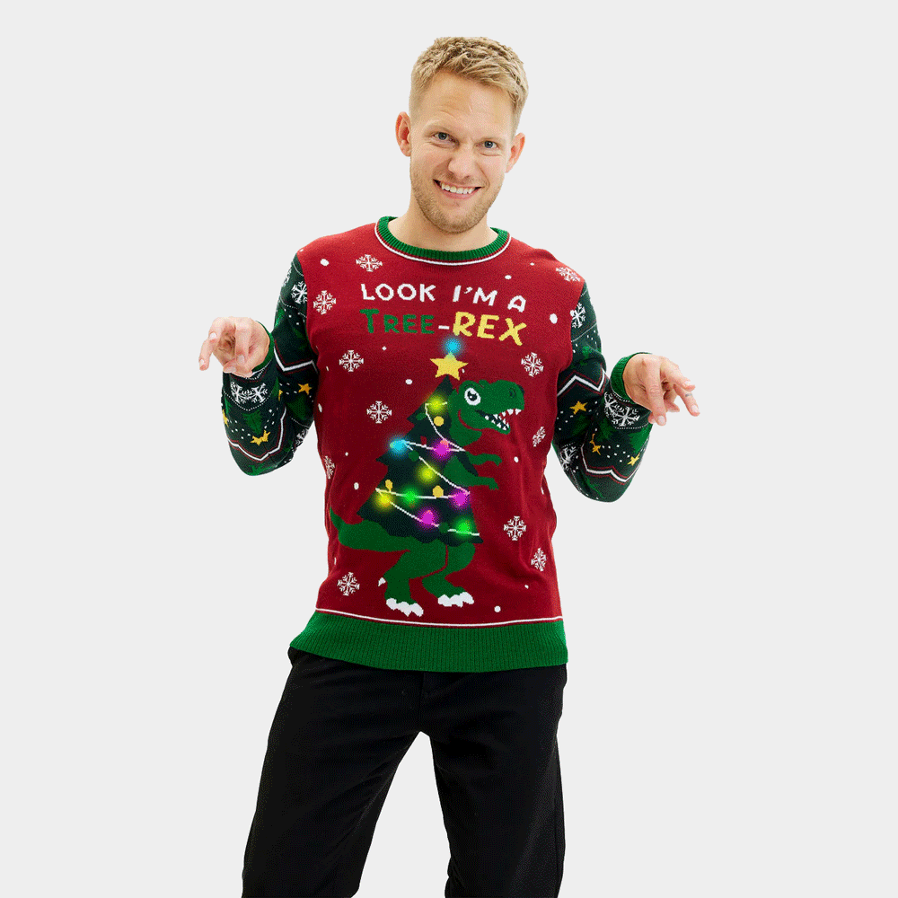 Sweter Świąteczny Męskie LED Lampkami Christmas Tree-Rex