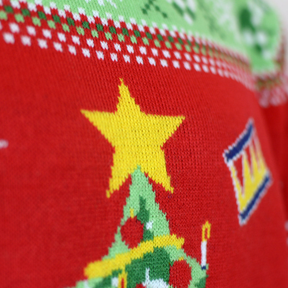 Sweter Świąteczny Męskie z Lampkami Czerwony z Choinką LED