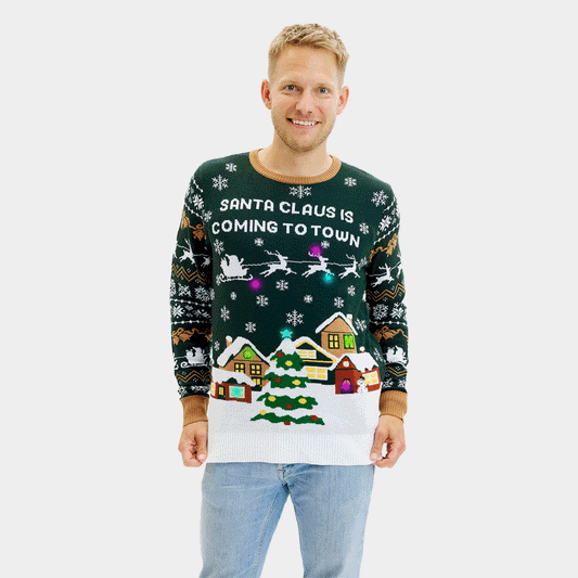 Sweter Świąteczny Męskie Z Lampkami LED Santa is Coming to Town