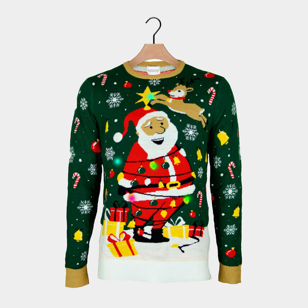 LED Sweter Świąteczny Męskie z Lampkami Świętym Mikołajem związany