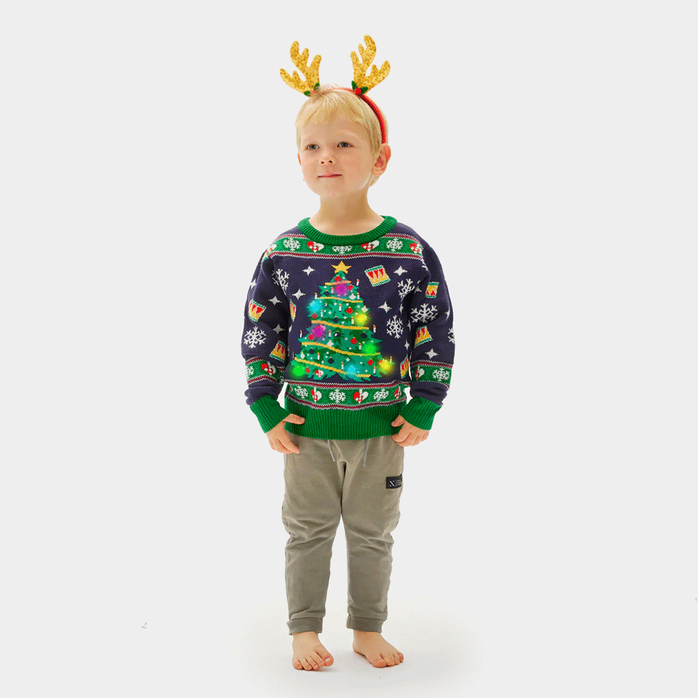Sweter Świąteczny dla Dzieci z Lampkami LED Niebieski Choinką