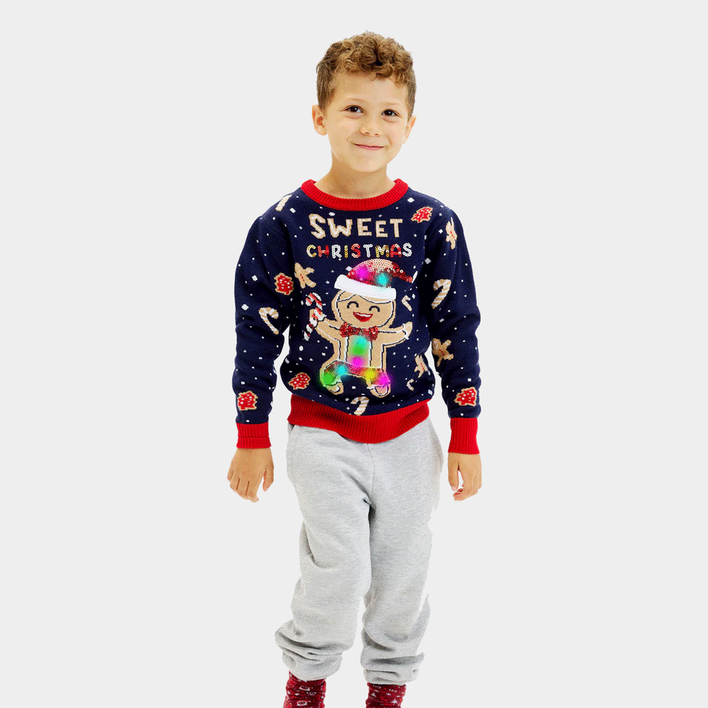 Sweter Świąteczny Niebieski dla Dzieci z Lampkami LED Ginger Cookie