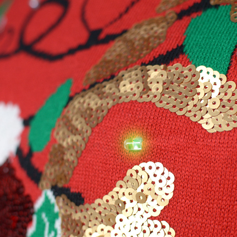 Sweter Świąteczny dla Par z Lampkami LED Renifer z Cekinami Błyszczący