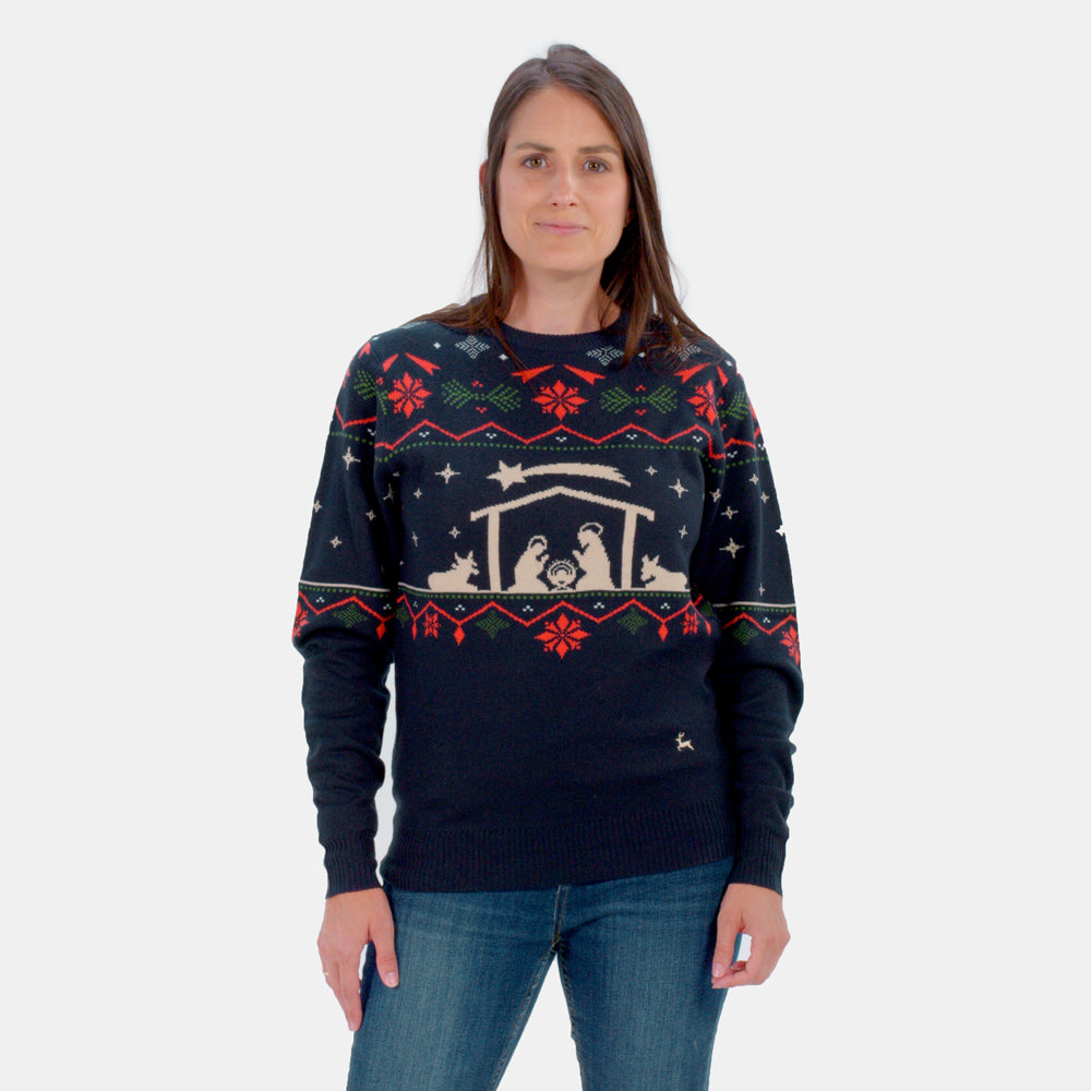 Sweter Świąteczny dla Par Nativity Damskie