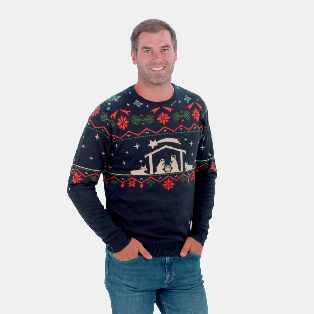 Sweter Świąteczny dla Par Nativity Męskie