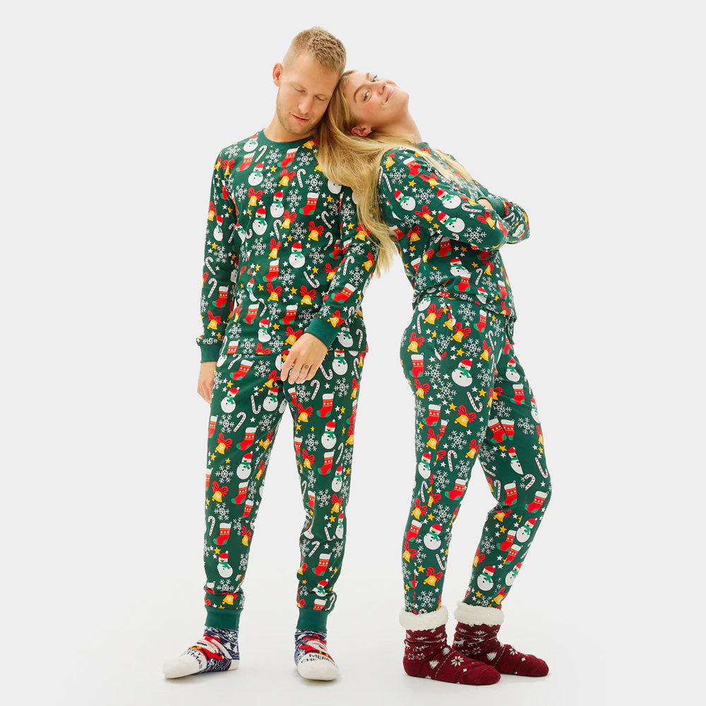 Zielona Piżama Świąteczna Unisex z Motywami Bożonarodzeniowymi