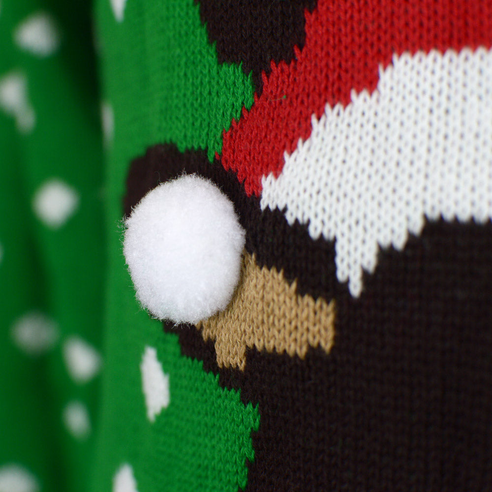 3D Zielony Sweter Świąteczny Męskie z Rudolf Czerwononosy Renifer