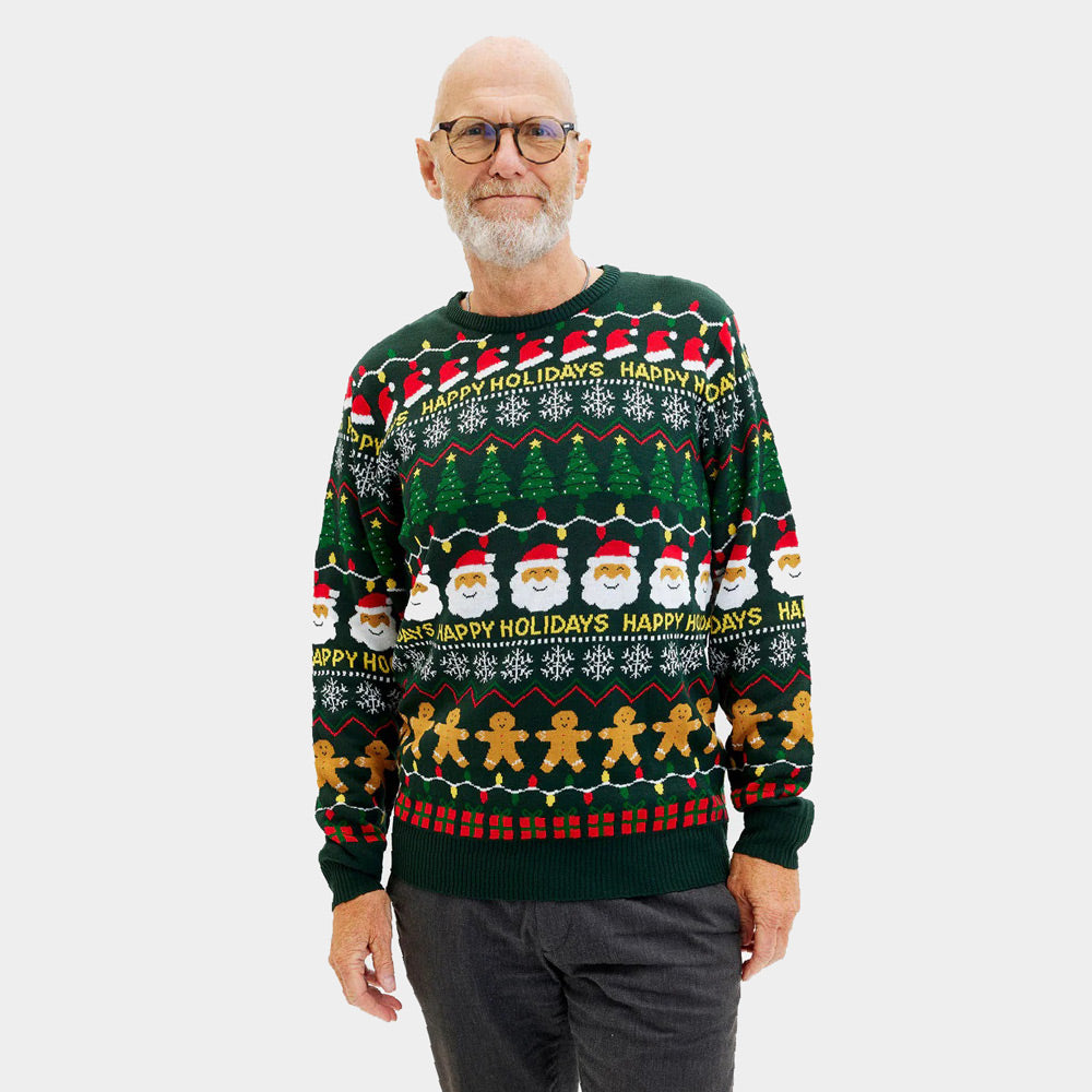 Zielony Sweter Świąteczny Happy Holidays Męskie
