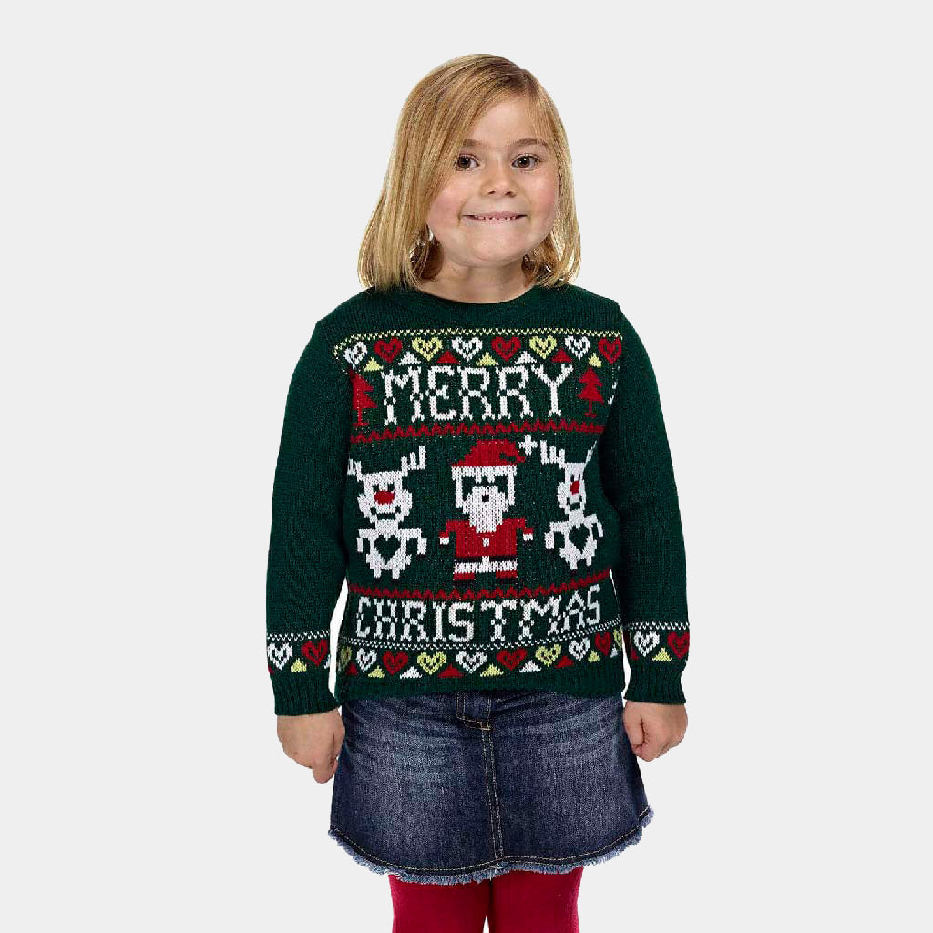 Zielony Sweter Świąteczny dla Dzieci Merry Christmas dziewczat