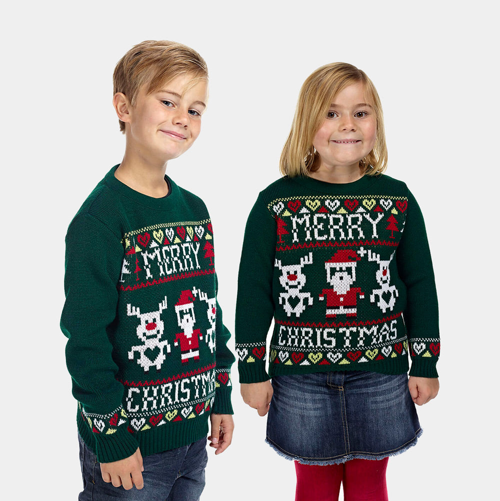 Zielony Sweter Świąteczny dla Dzieci Merry Christmas