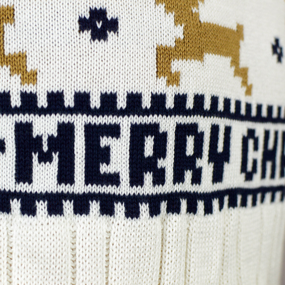 Biały Rodzinny Sweter Świąteczny Bawełny Organicznej Elegancki z Reniferami Szczegół