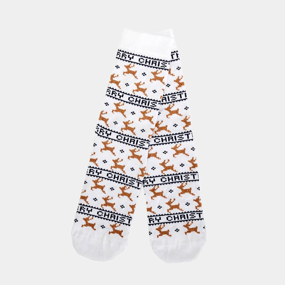 Biały Skarpetki Świąteczne Unisex Elegancki z Reniferami