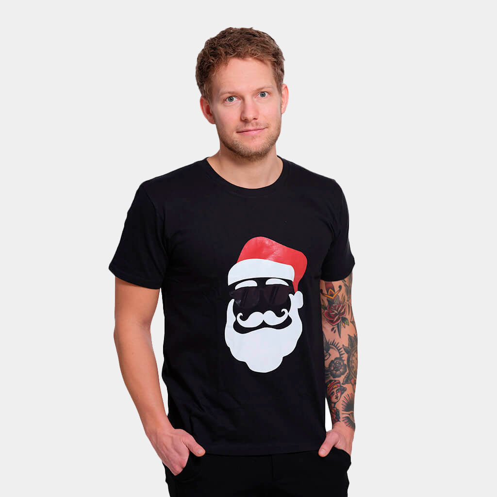 Czarna Koszulka Świąteczna Unisex ze Świętym Mikołajem Hipster męskie